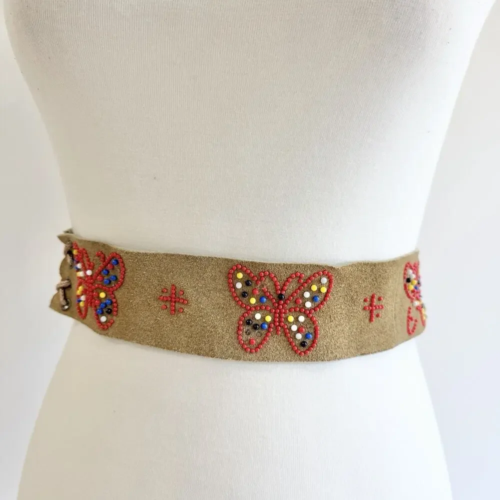 Genuine Leather Butterfly Beaded Handmade Bohemian Belt festival hippie